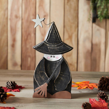 Witch w/ Broom Wooden Figurine 10x5.5x1.5 - The Fox Decor